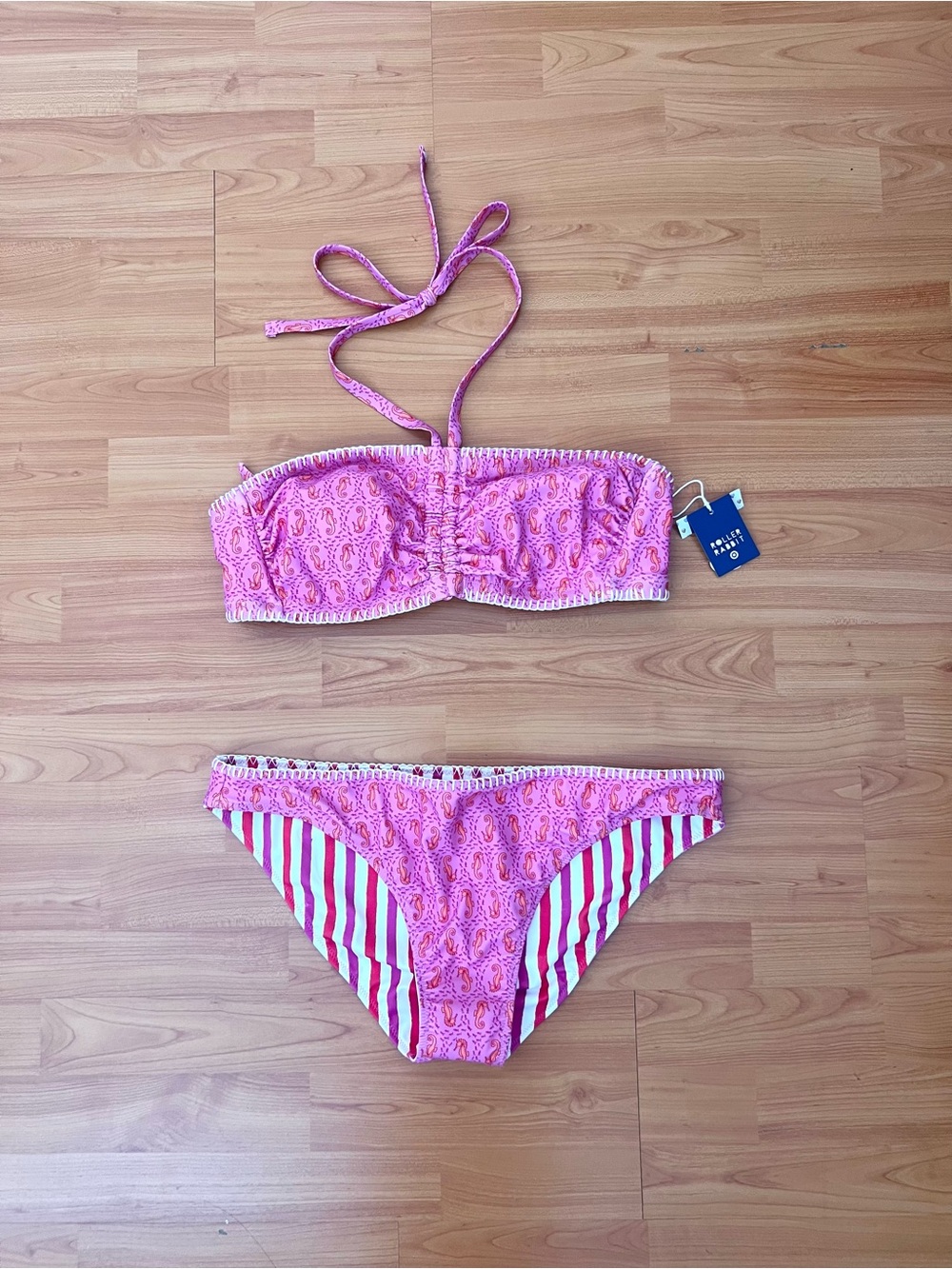 NWT Roller Rabbit Seahorse/Multi Stripe Reversible Bikini Set